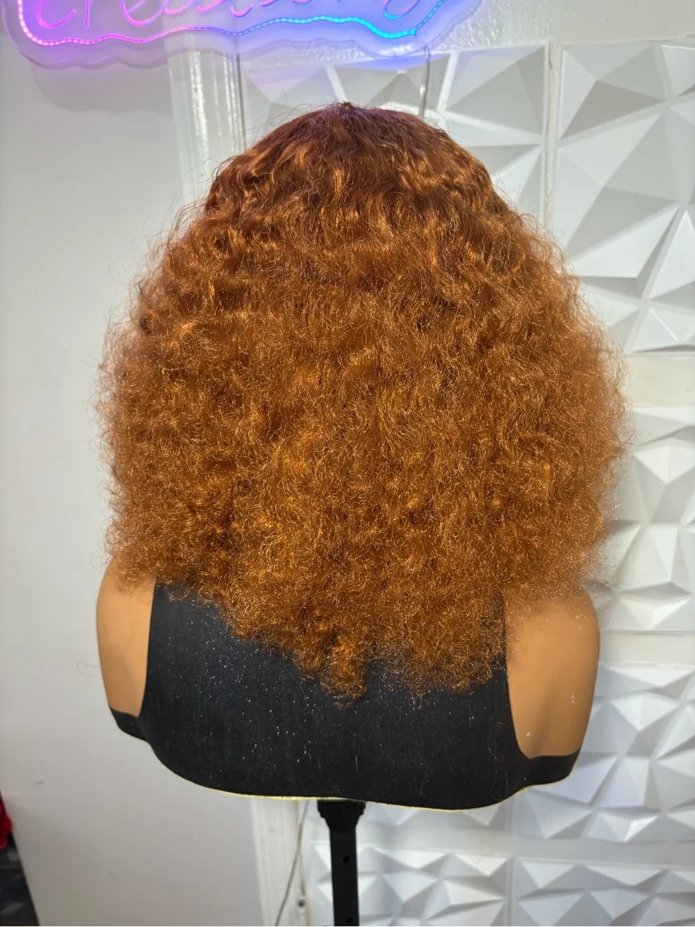 14” Copper Auburn Kinky Curly Wig 2x6 Closure Heat-Safe Hair Blend